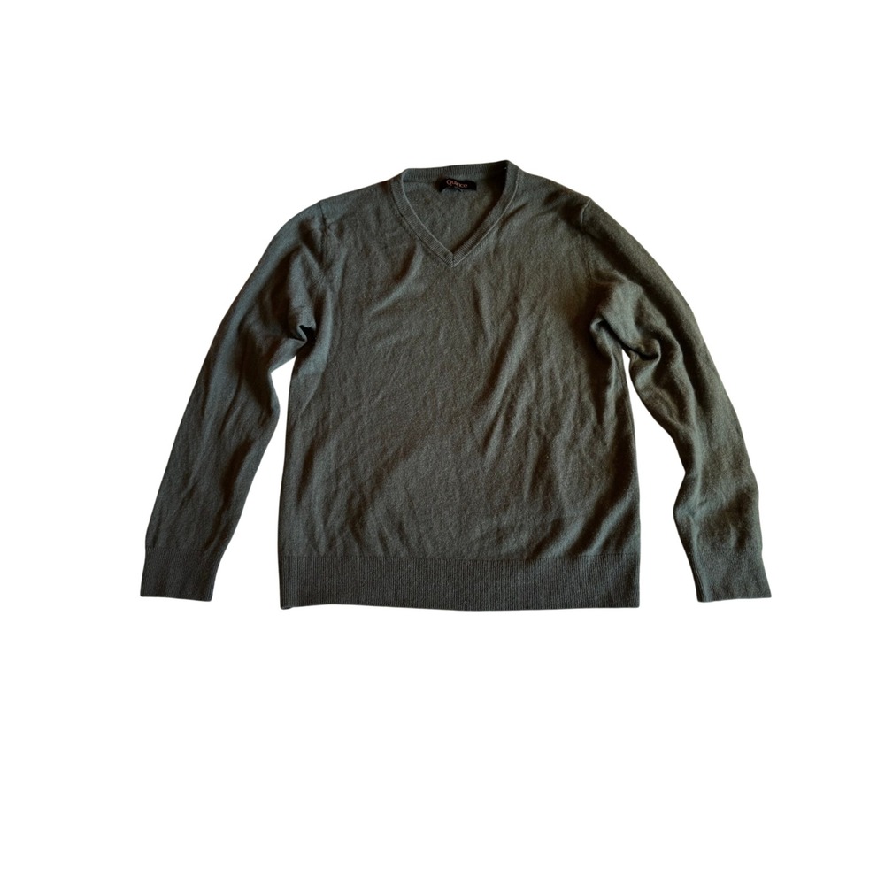 Quince Mongolian Cashmere V-Neck Sweater Moss Green Size L Flaw